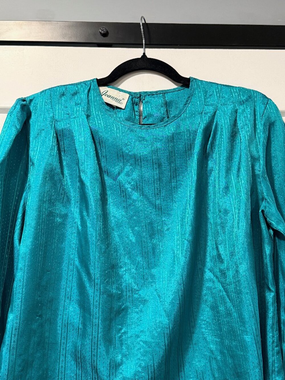 Vintage Joanna Teal Textured Polyester Blouse Ladies Size 14